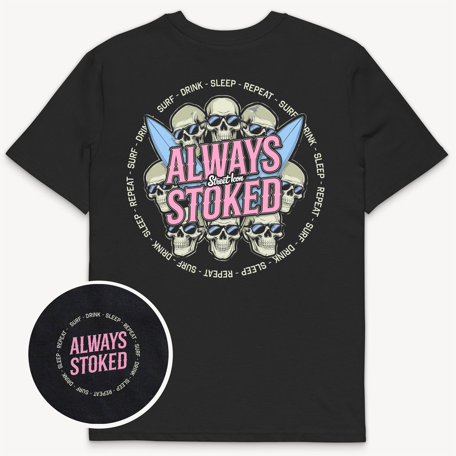 Stoked Skulls T-Shirt mit 2-seitigem Print - Street Icon