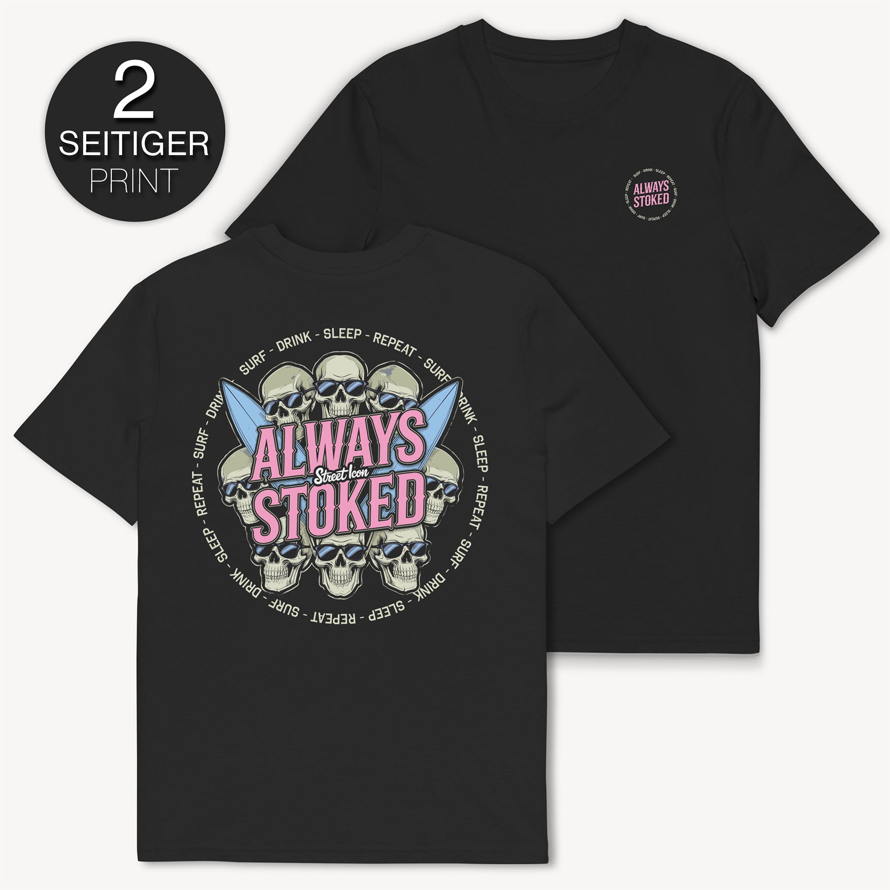 Stoked Skulls T-Shirt mit 2-seitigem Print - Street Icon