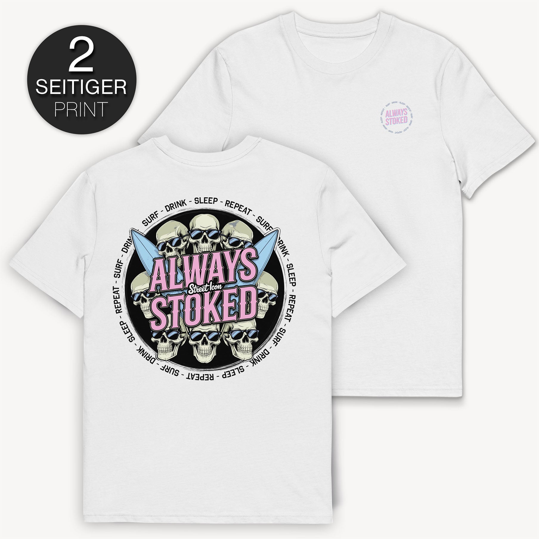 Stoked Skulls T-Shirt mit 2-seitigem Print - Street Icon