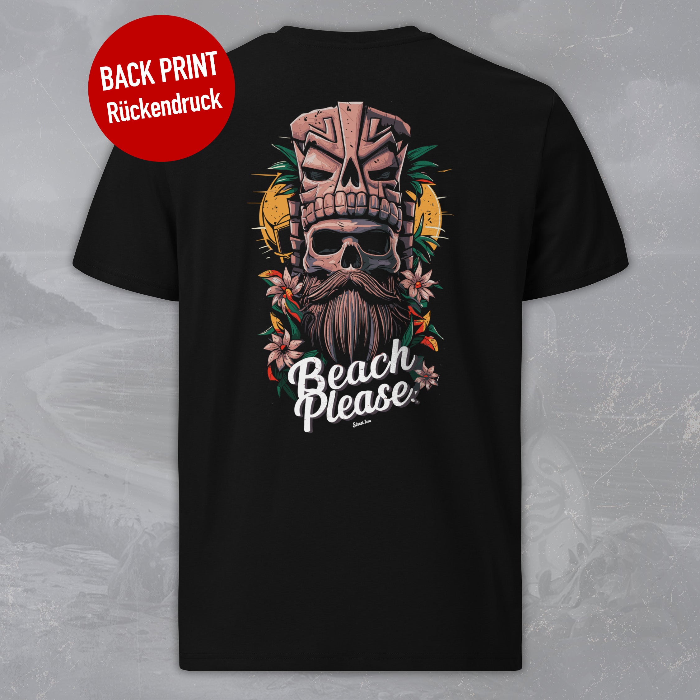 Tiki Skull (Modell A) - Premium T-Shirt mit 2-seitigem Druck - Street Icon
