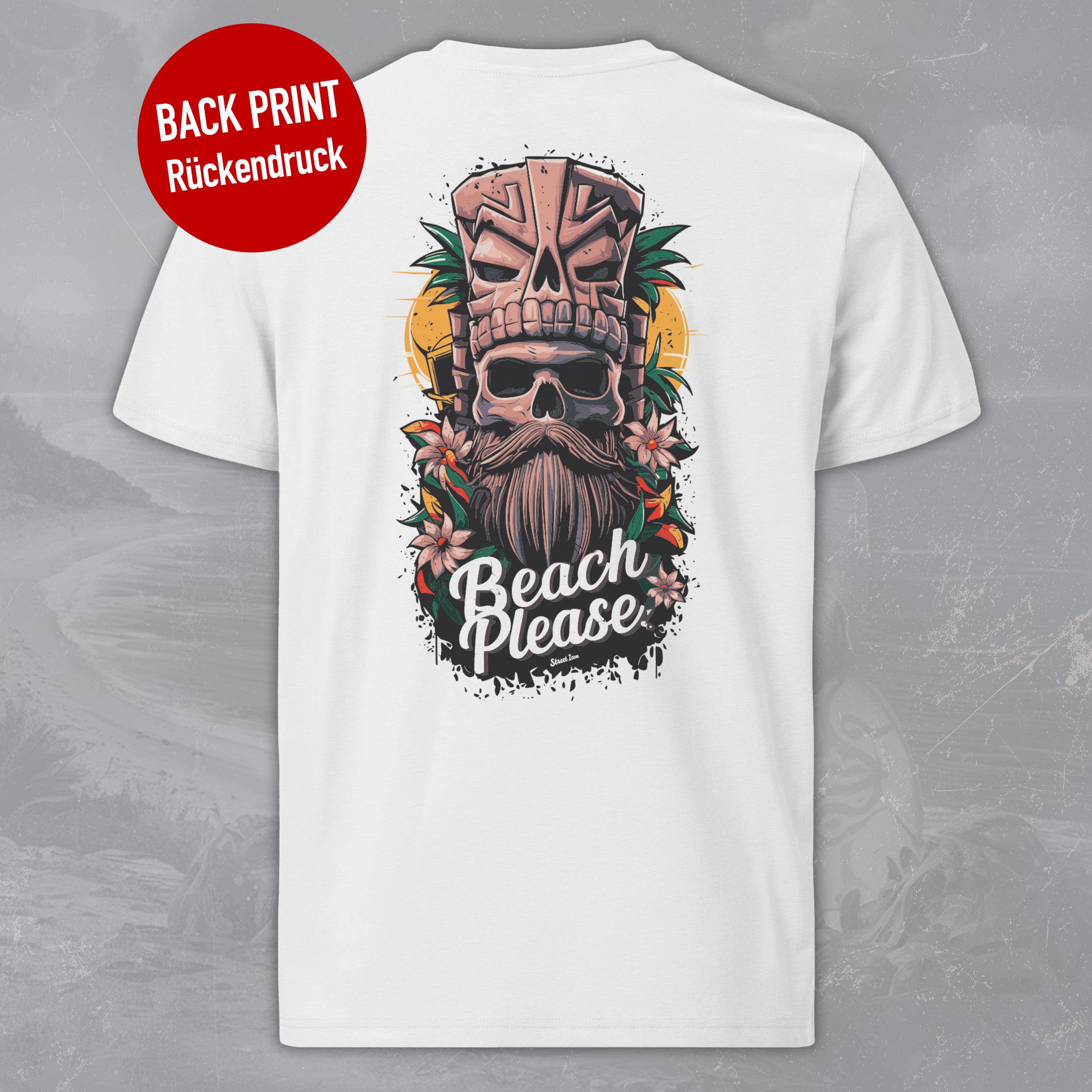 Tiki Skull (Modell A) - Premium T-Shirt mit 2-seitigem Druck - Street Icon