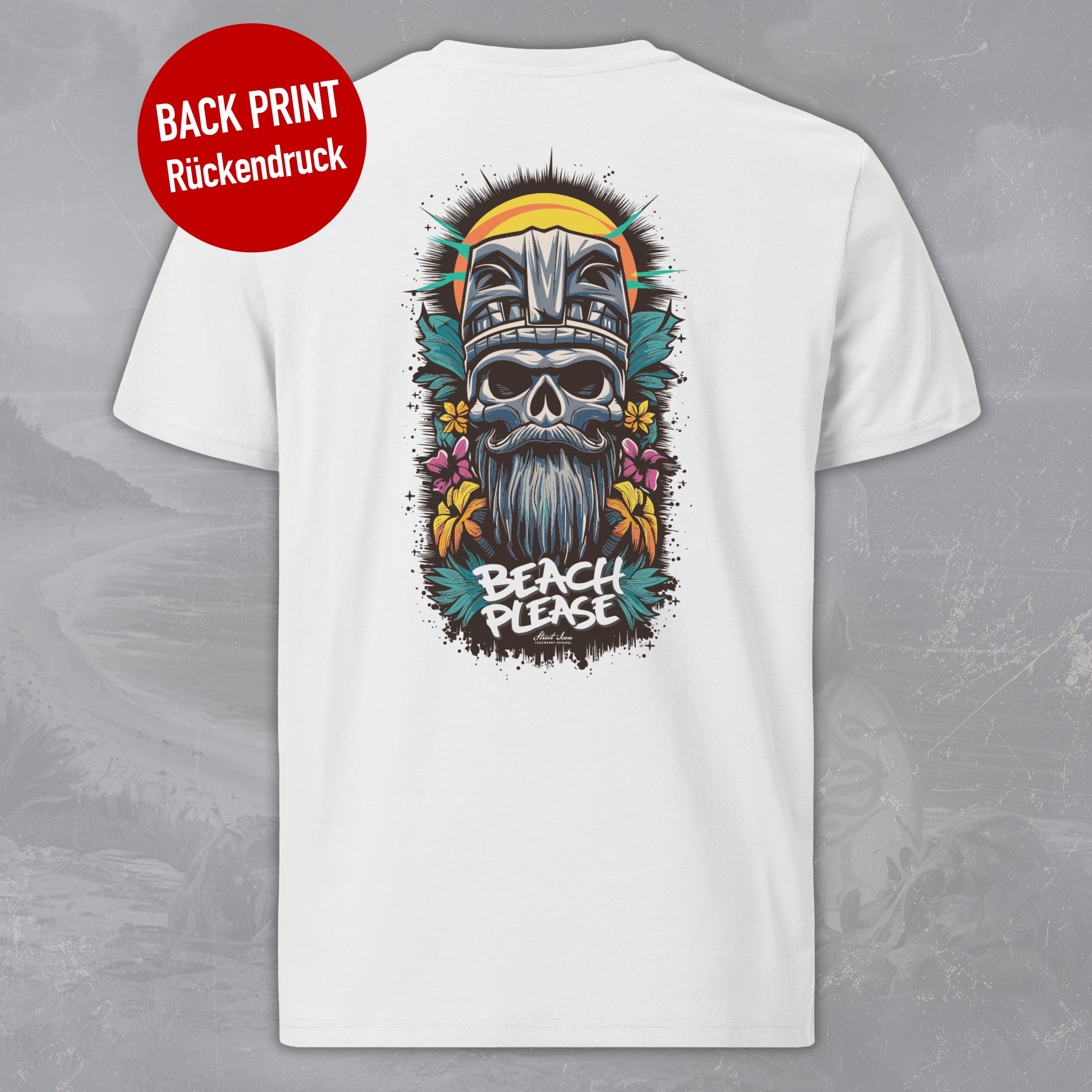 Tiki Skull (Modell B) - Premium T-Shirt mit 2-seitigem Druck - Street Icon