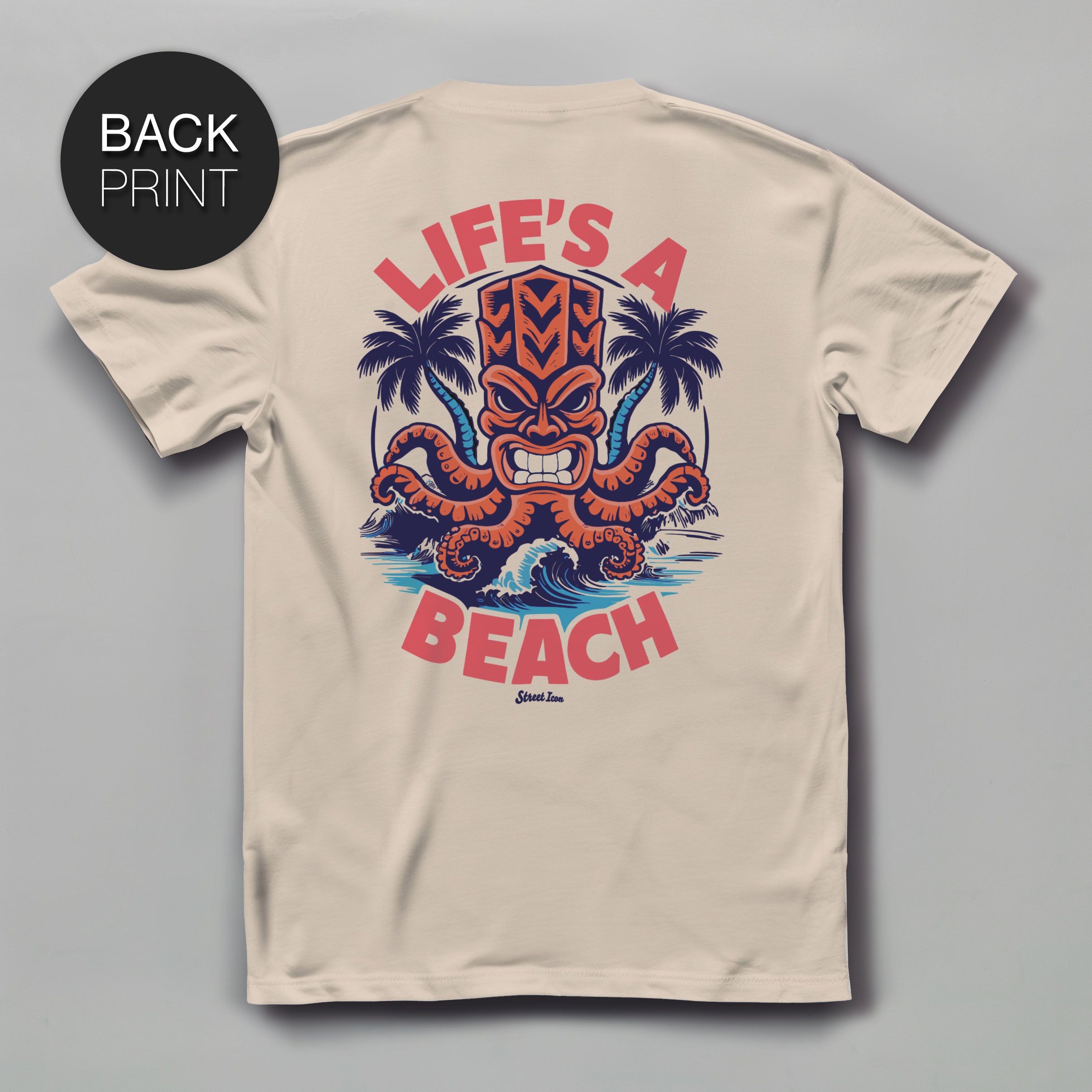 Life's a Beach Krake - Premium T-Shirt mit Backprint - Street Icon