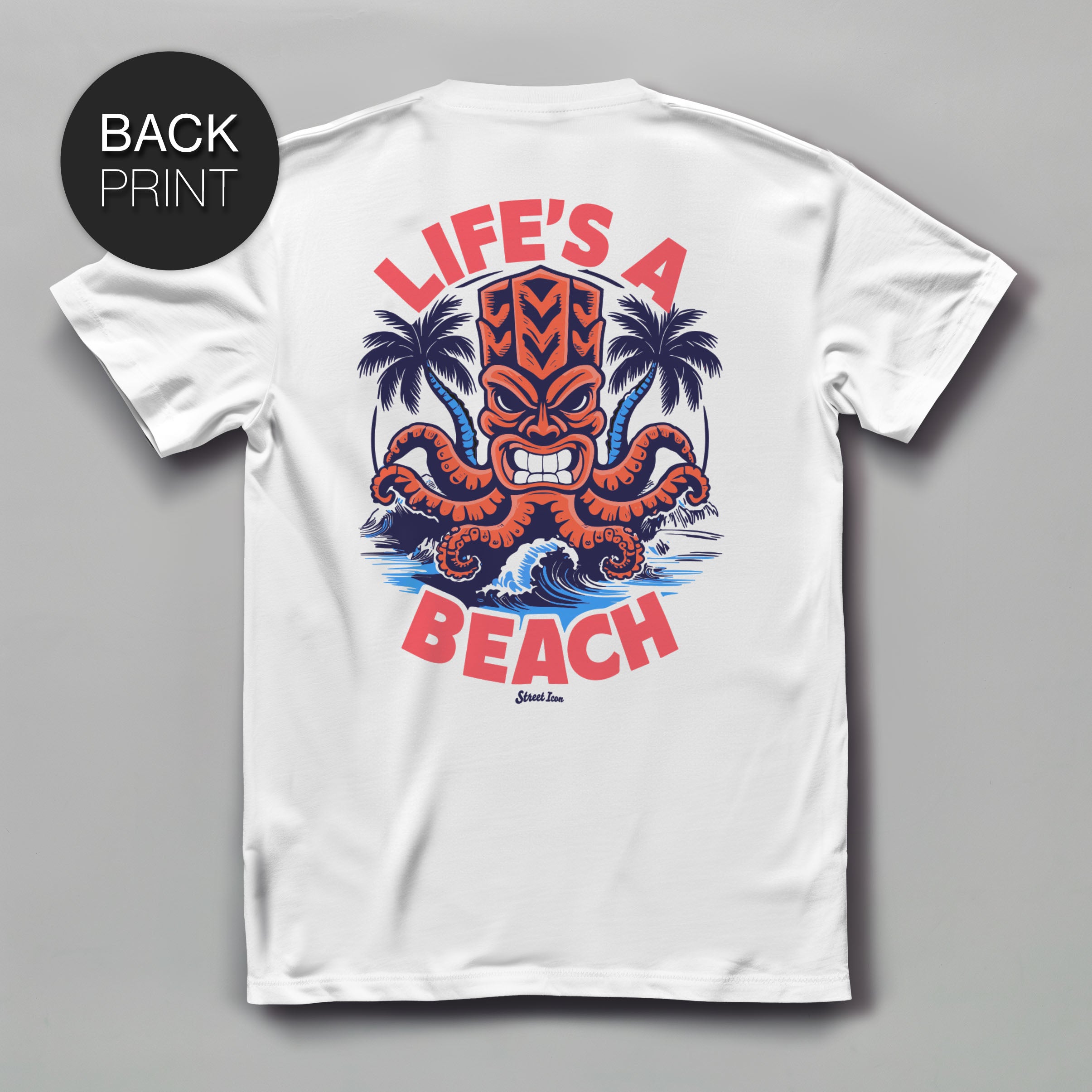 Life's a Beach Krake - Premium T-Shirt mit Backprint - Street Icon