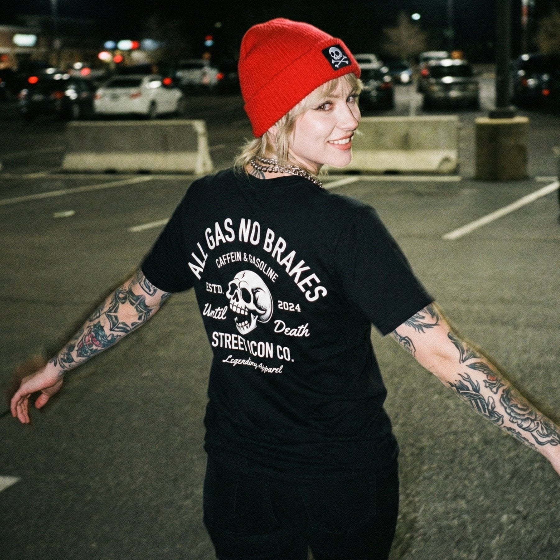 Gasoline Skull T-Shirt, mit Backprint