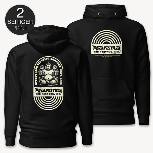 Karma Buddha Premium Hoodie mit 2-seitigem Print - Street Icon