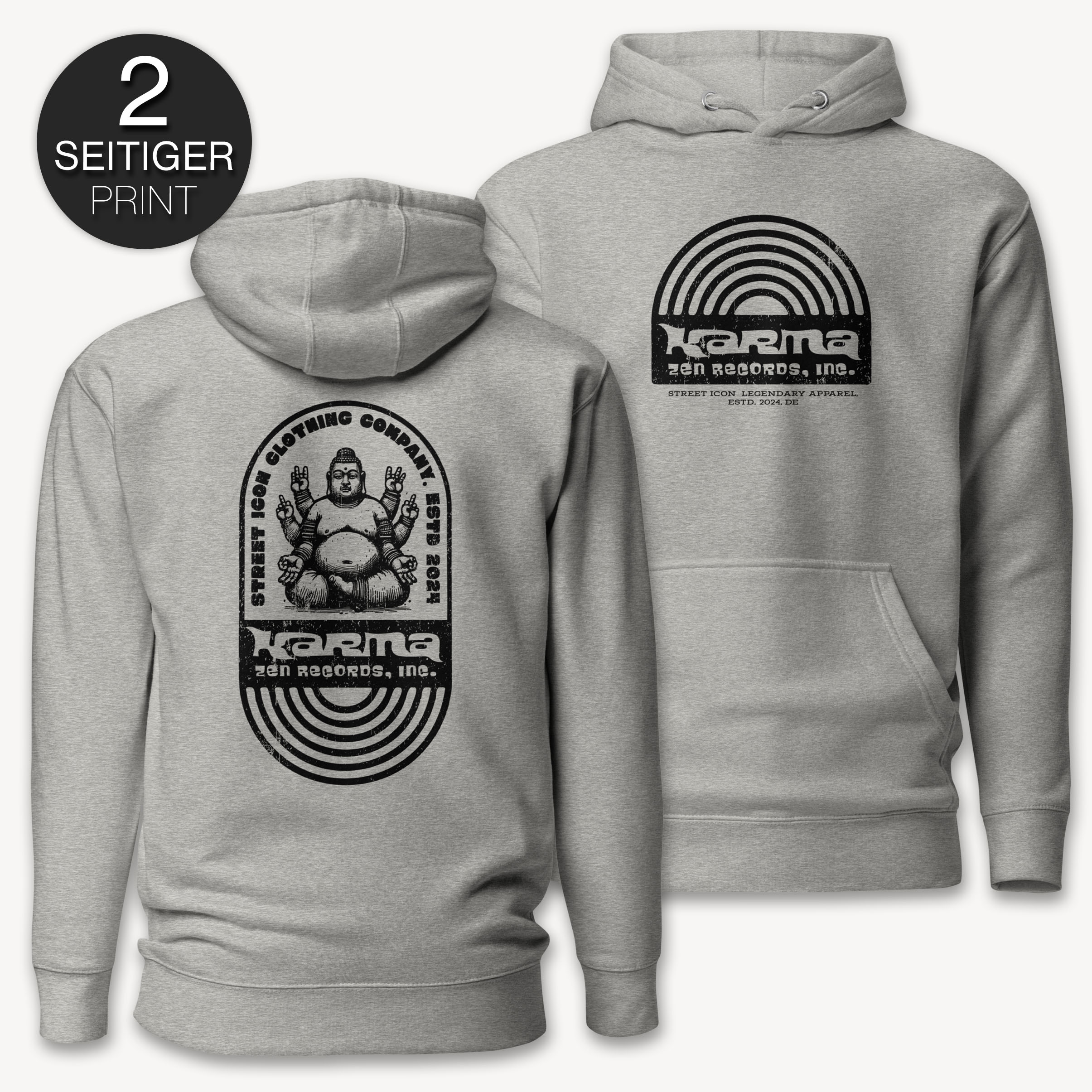 Karma Buddha Premium Hoodie mit 2-seitigem Print - Street Icon
