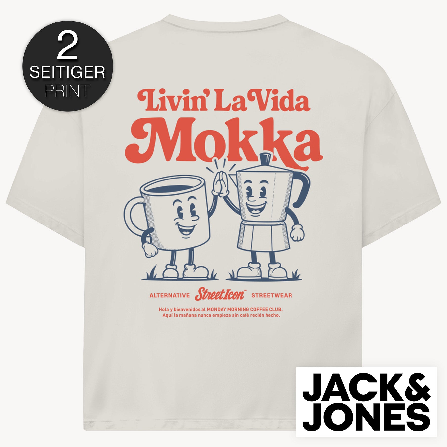 La Vida Mokka Jack & Jones Oversize T-Shirt, 2-seitiger Print