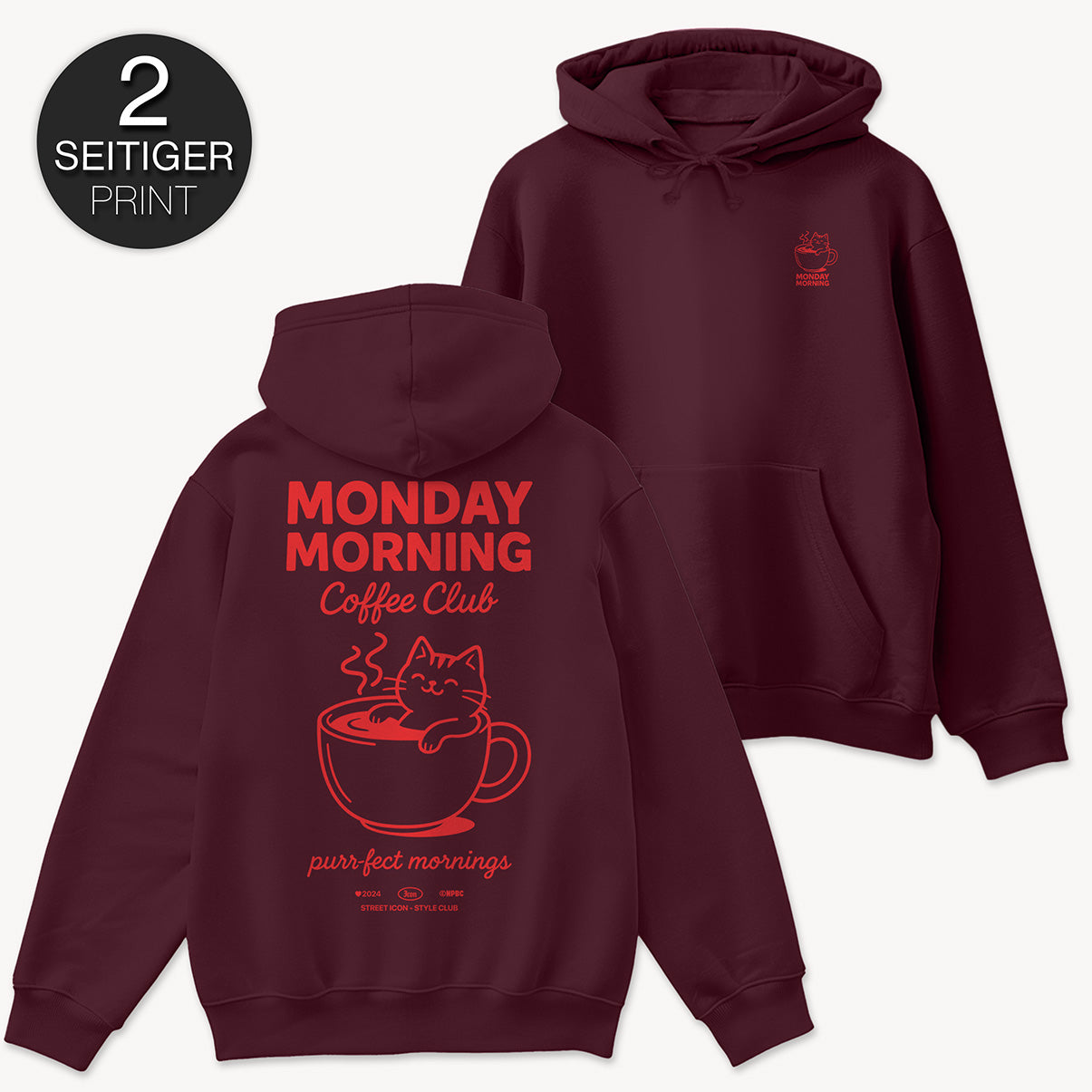 Coffee Cat Hoodie mit 2-seitigem Print