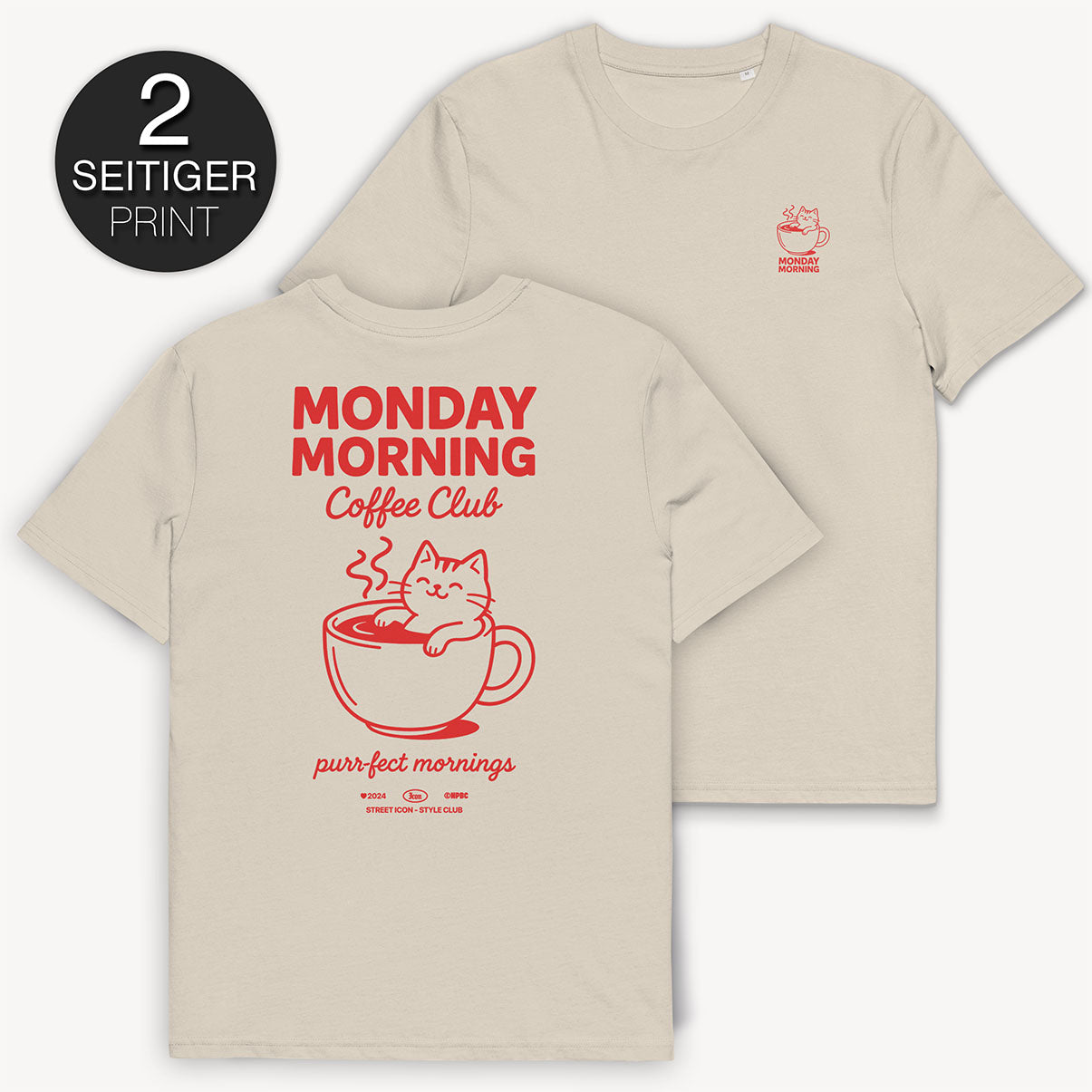 Coffee Cat T-Shirt mit 2-seitigem Print