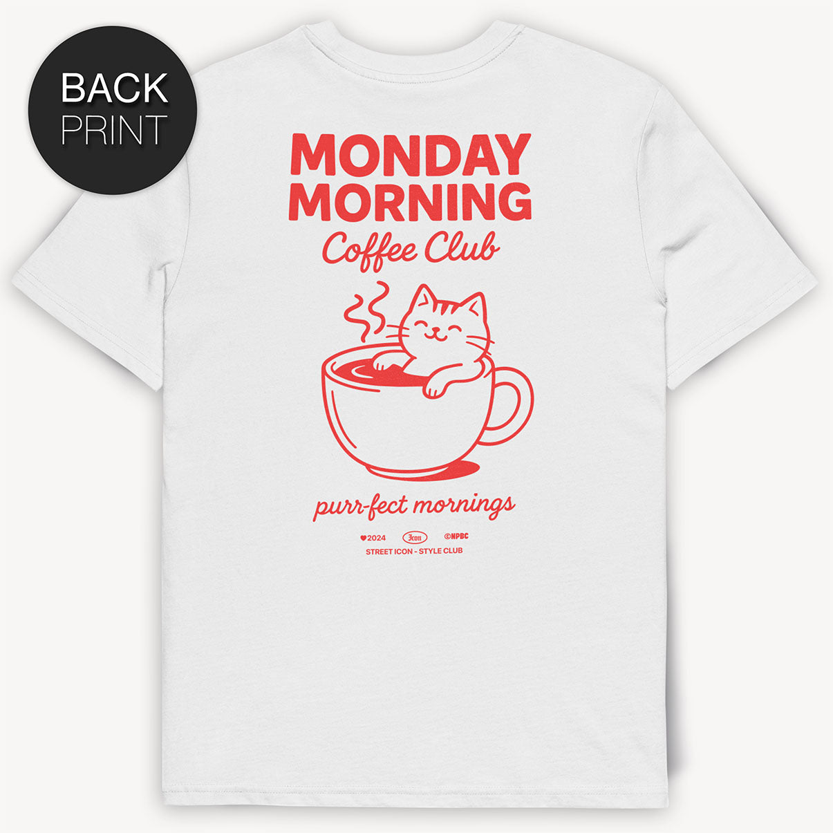 Coffee Cat T-Shirt mit 2-seitigem Print