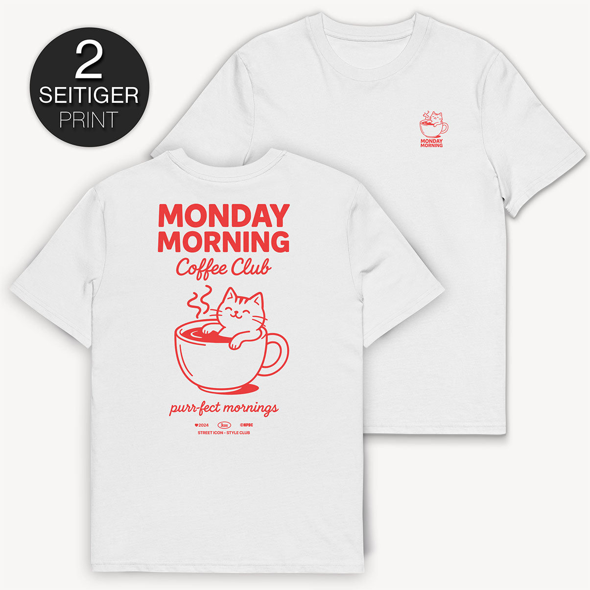 Coffee Cat T-Shirt mit 2-seitigem Print