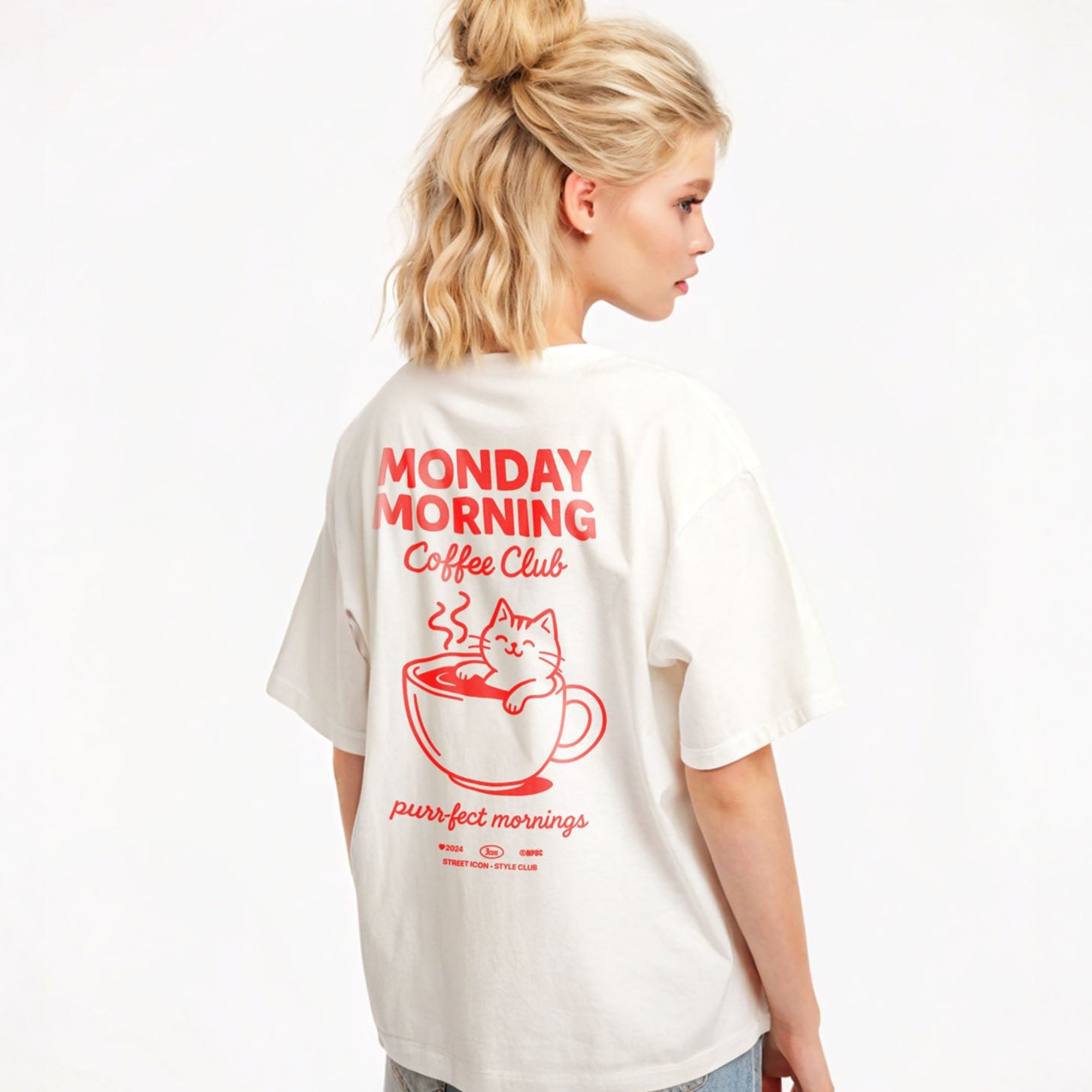 Coffee Cat T-Shirt mit 2-seitigem Print