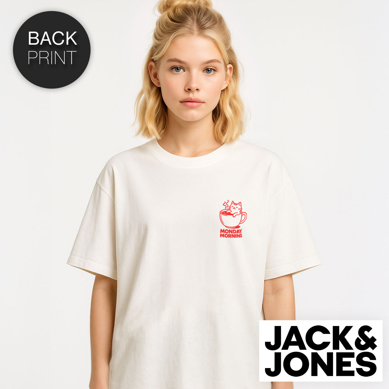 Coffee Cat Jack & Jones Oversize T-Shirt mit 2-seitigem Print