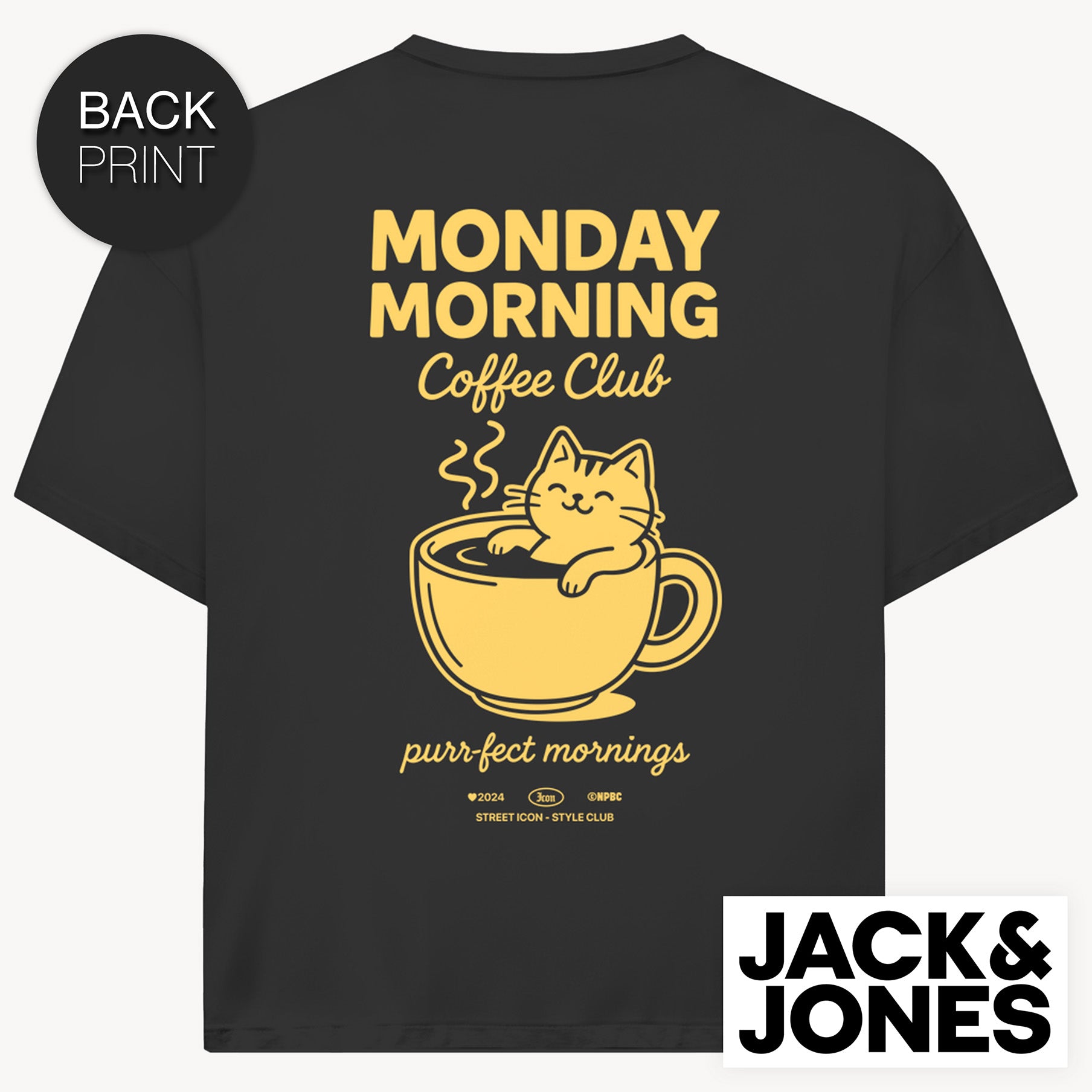 Coffee Cat Jack & Jones Oversize T-Shirt mit 2-seitigem Print