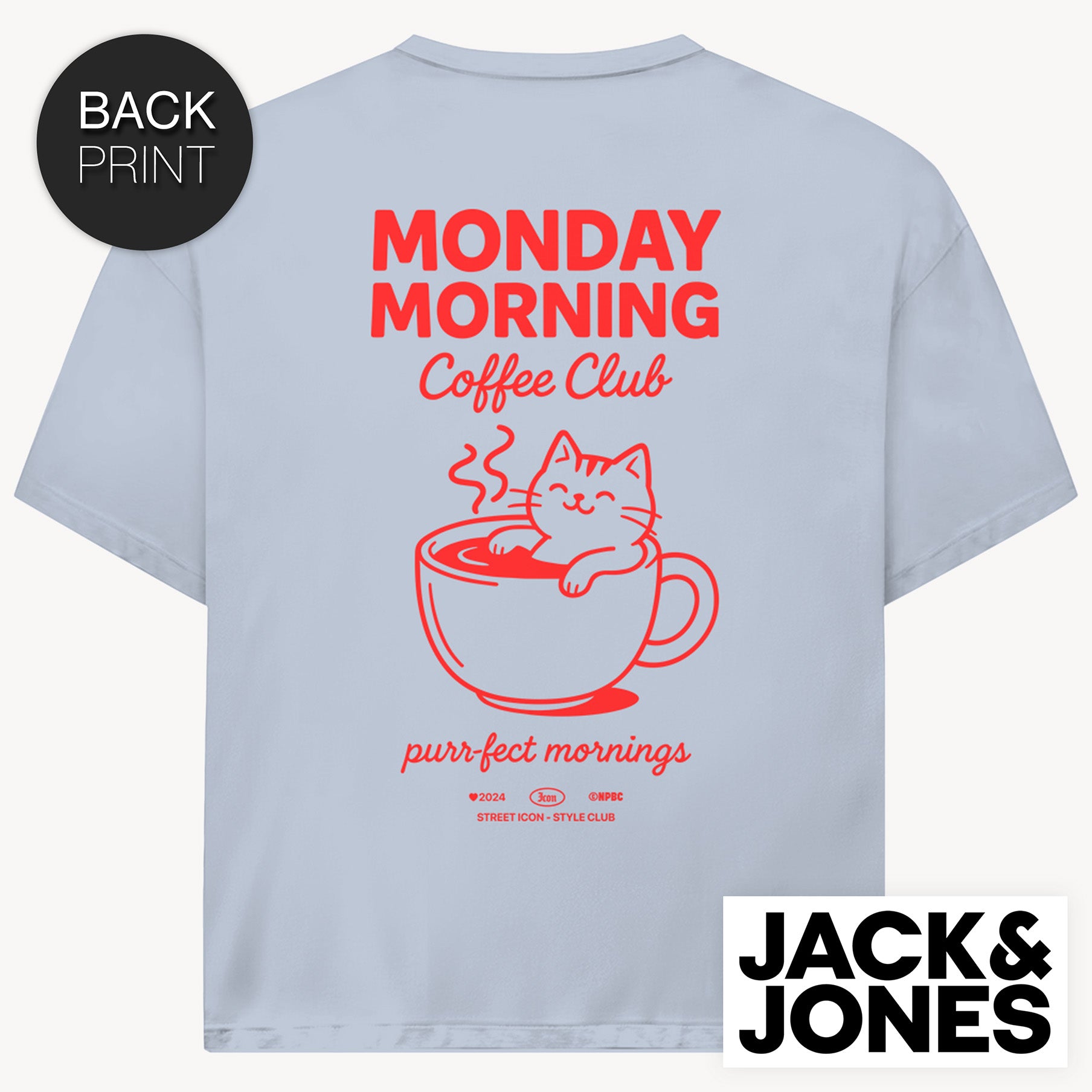 Coffee Cat Jack & Jones Oversize T-Shirt mit 2-seitigem Print