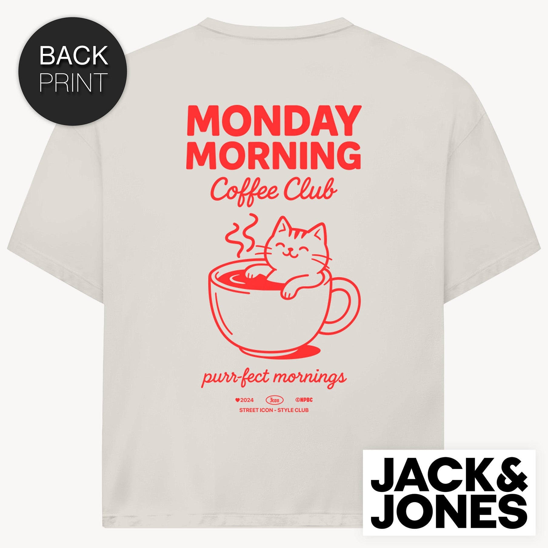 Coffee Cat Jack & Jones Oversize T-Shirt mit 2-seitigem Print