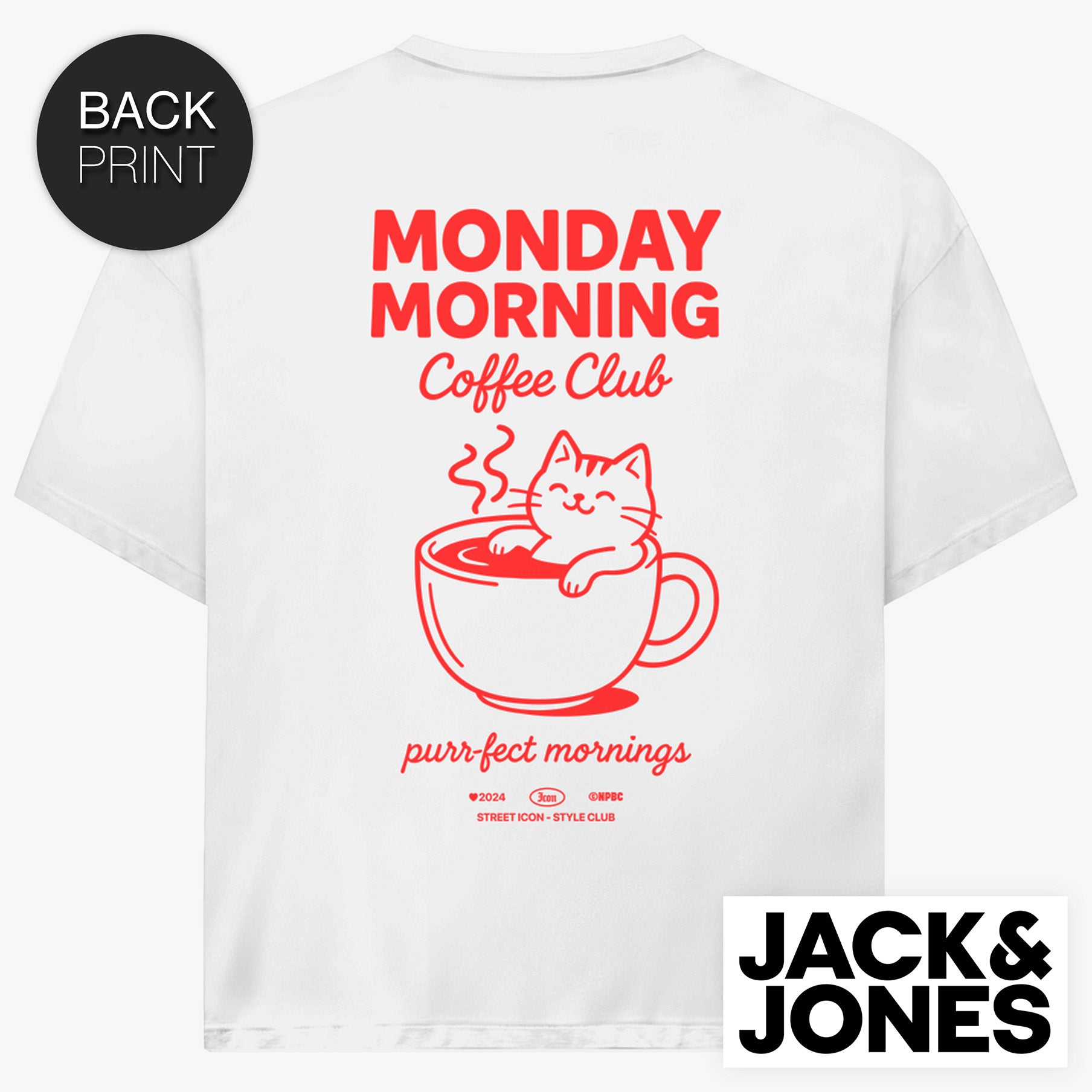 Coffee Cat Jack & Jones Oversize T-Shirt mit 2-seitigem Print