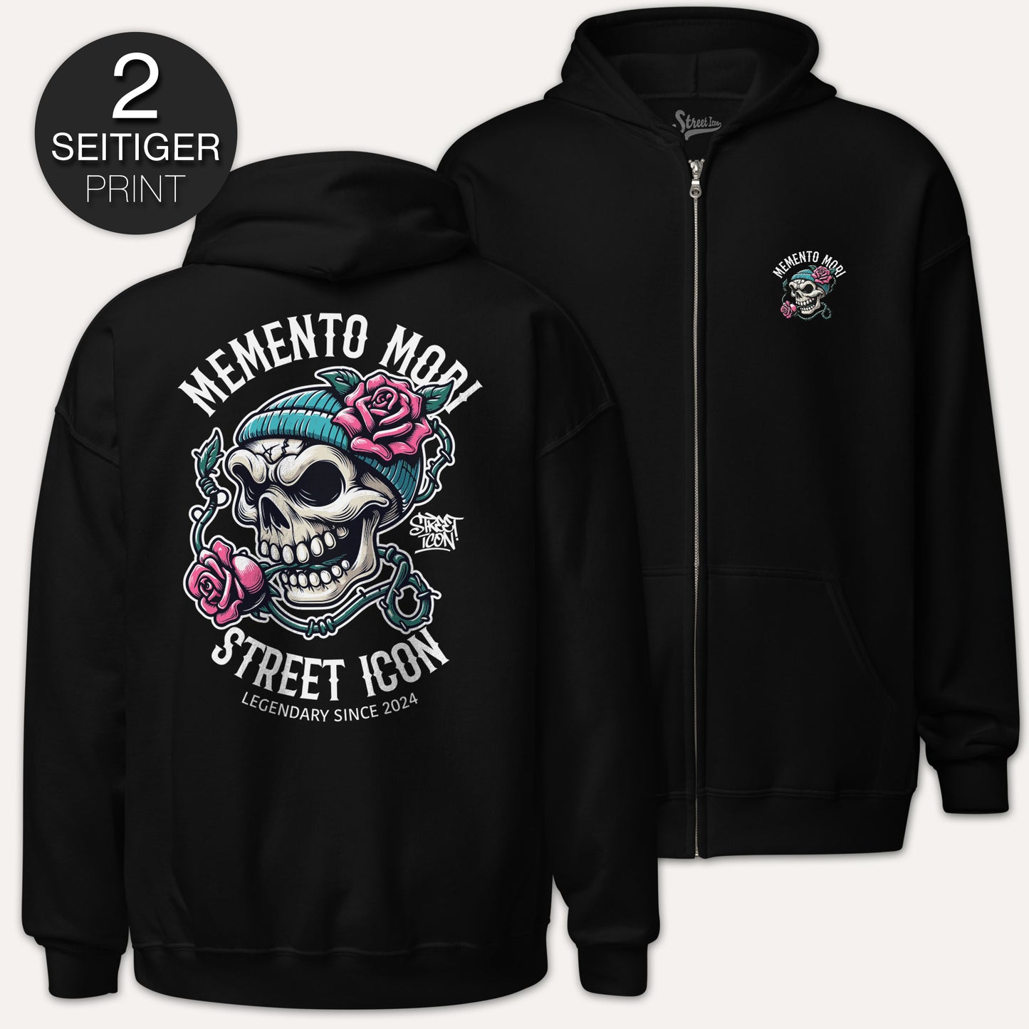 Memento Mori Skull - Zip Hoodie mit 2-seitigem Druck