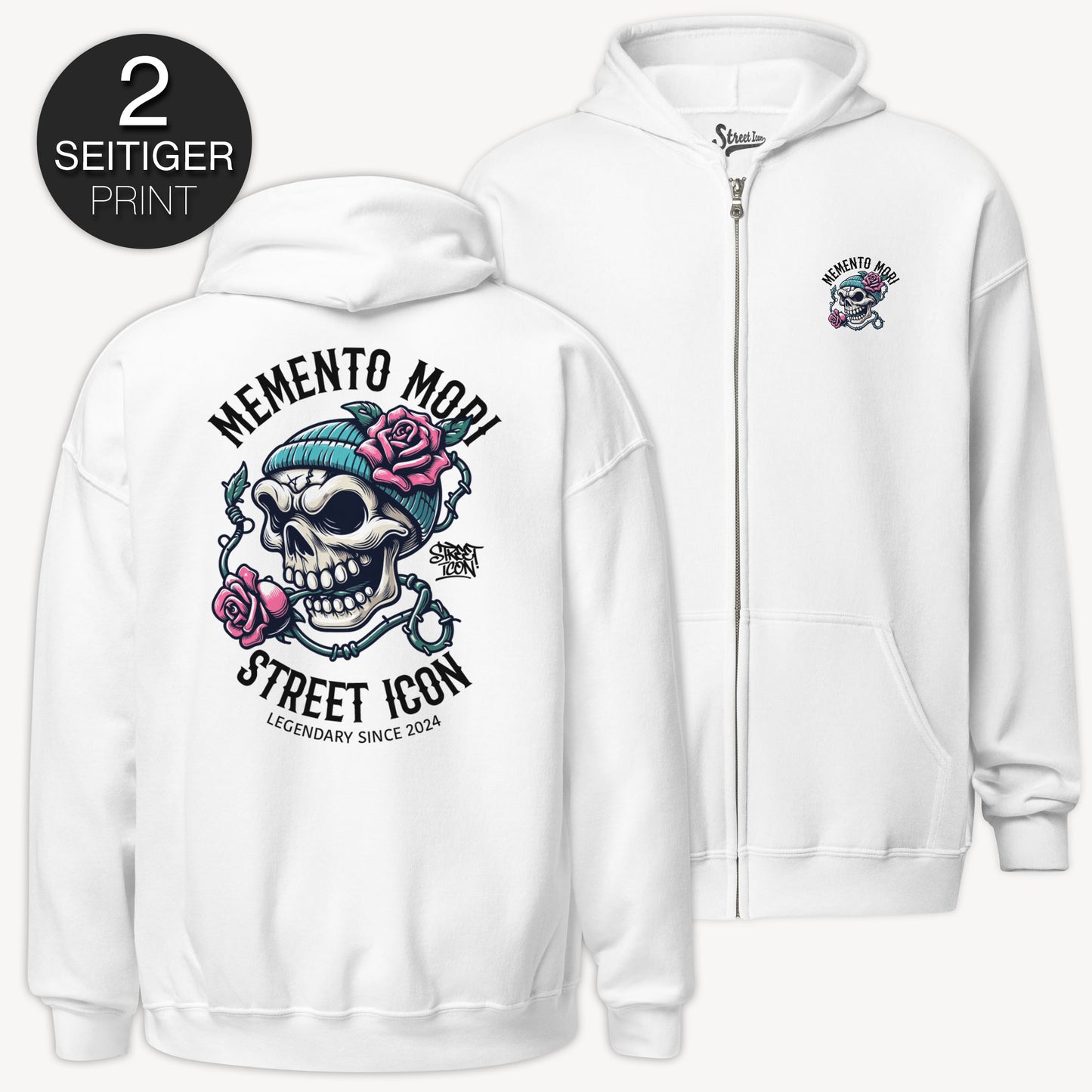 Memento Mori Skull - Zip Hoodie mit 2-seitigem Druck