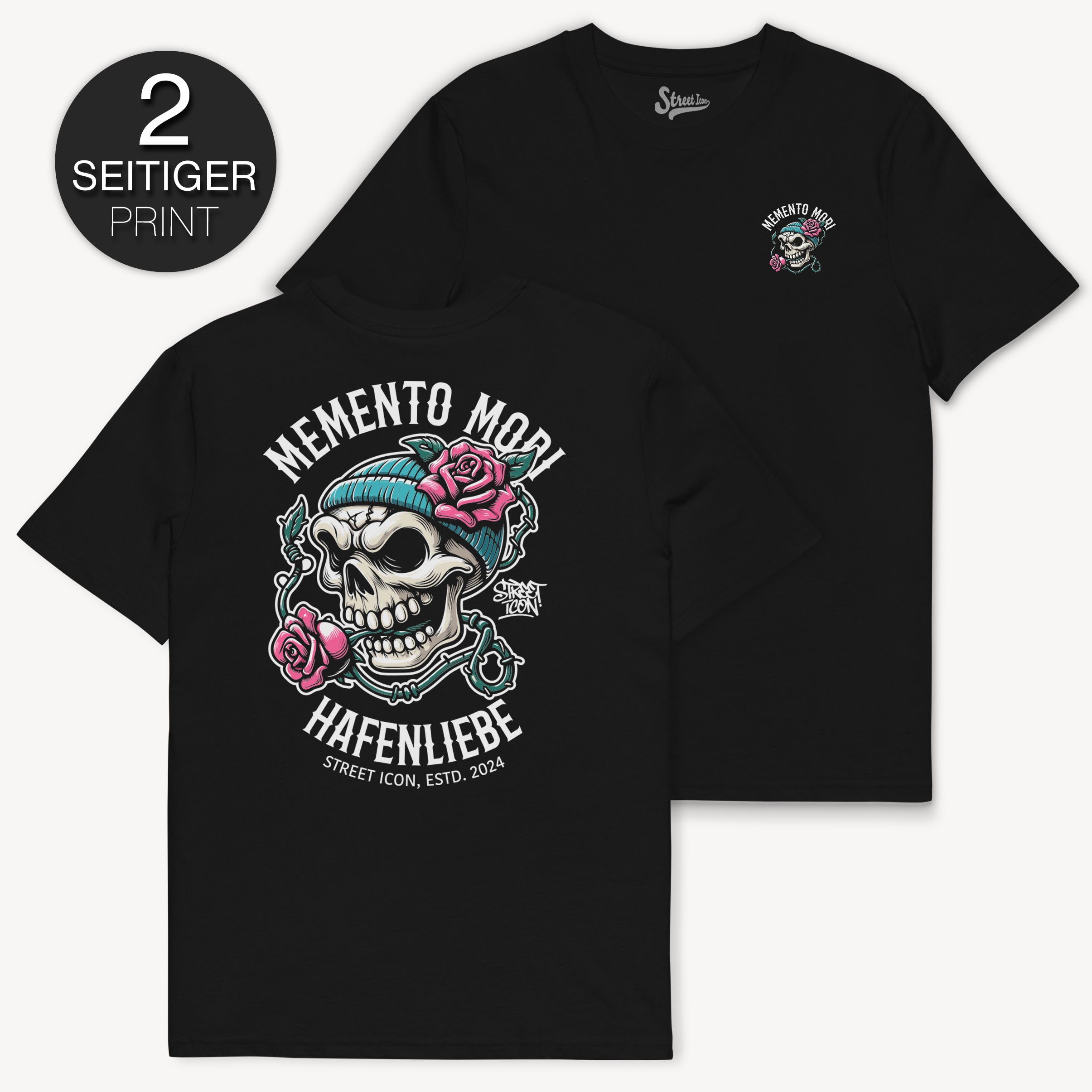 Memento Mori Skull - T-Shirt mit 2-seitigem Druck - Street Icon