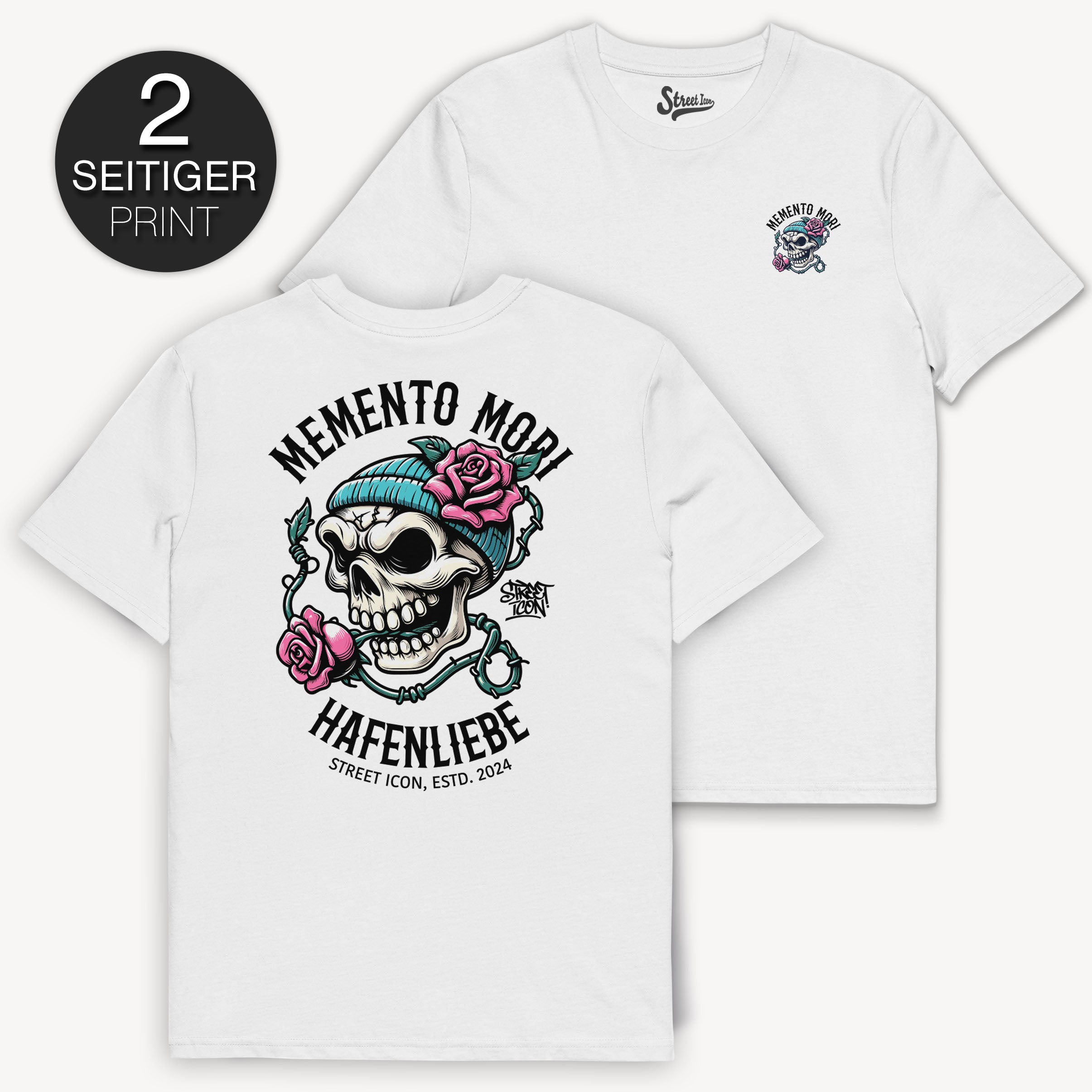 Memento Mori Skull - T-Shirt mit 2-seitigem Druck - Street Icon
