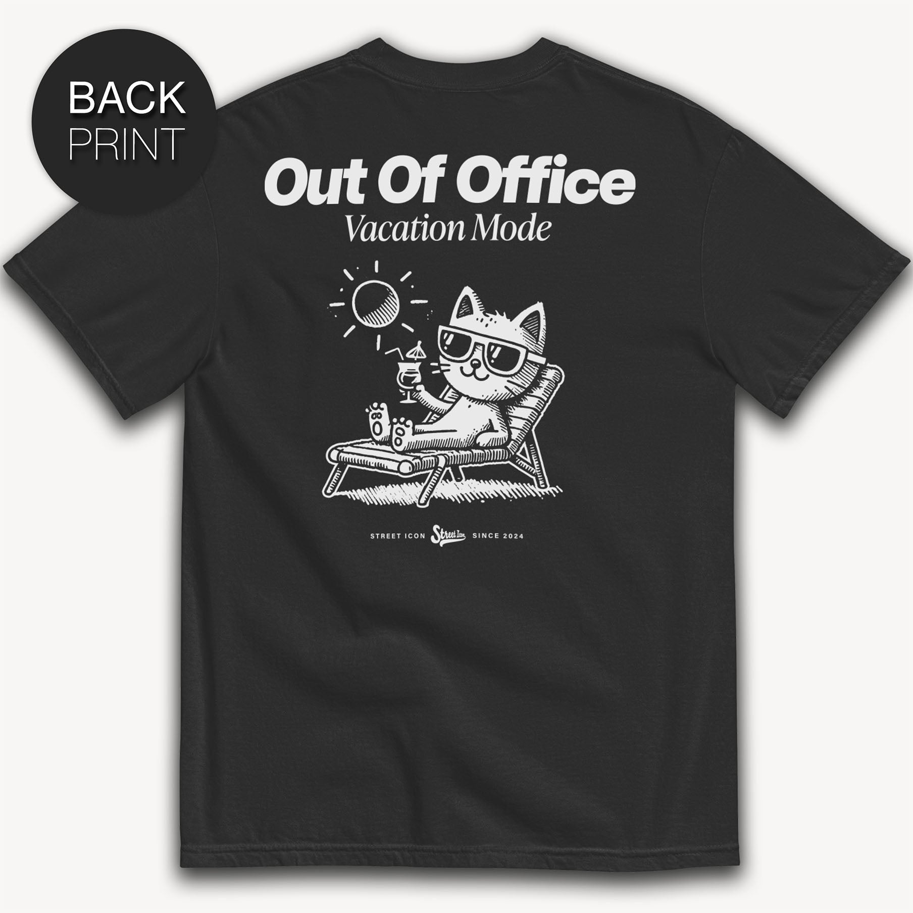 Out Of Office Cat - T-Shirt mit Backprint - Street Icon