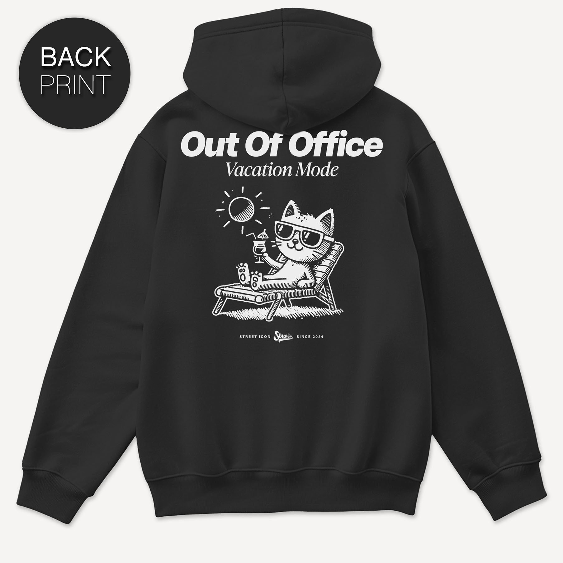 Out Of Office Cat - Hoodie mit Backprint - Street Icon