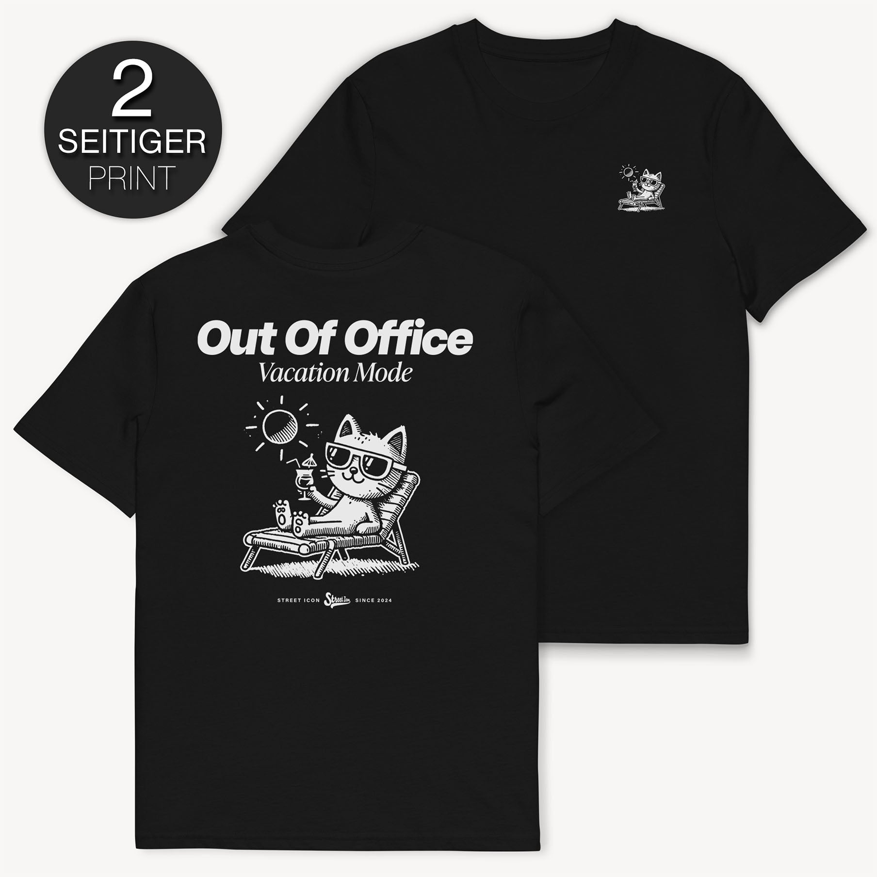 Out Of Office Cat - T-Shirt mit 2-seitigem Print - Street Icon