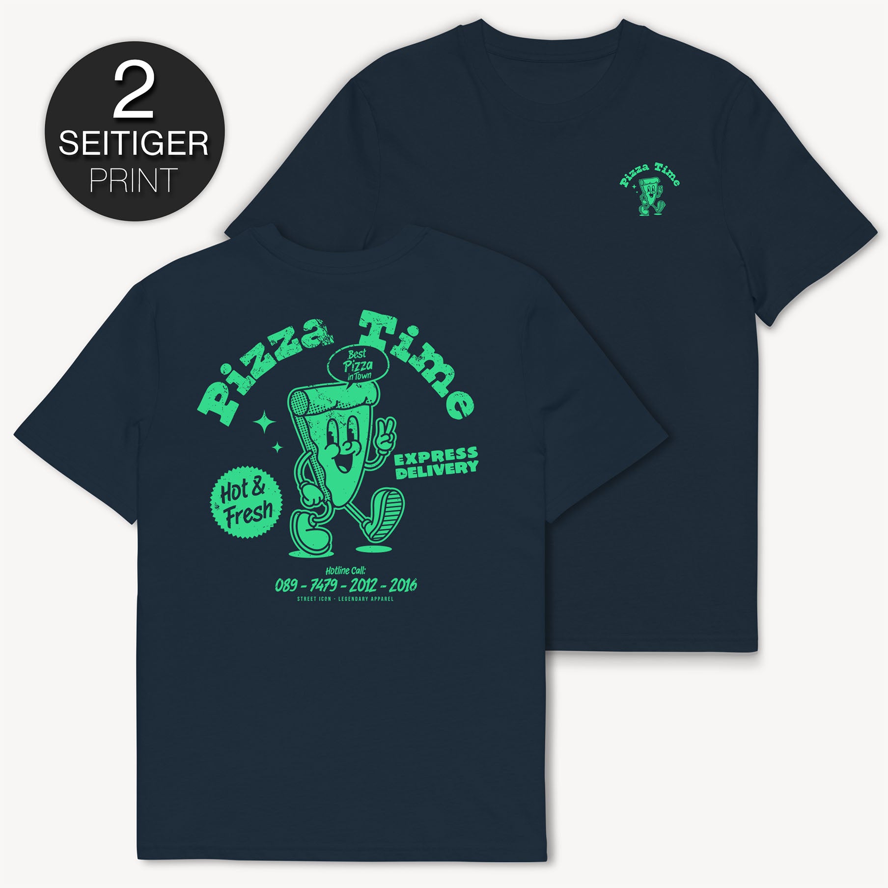 Pizza Time T-Shirt mit 2-seitigem Print - Street Icon