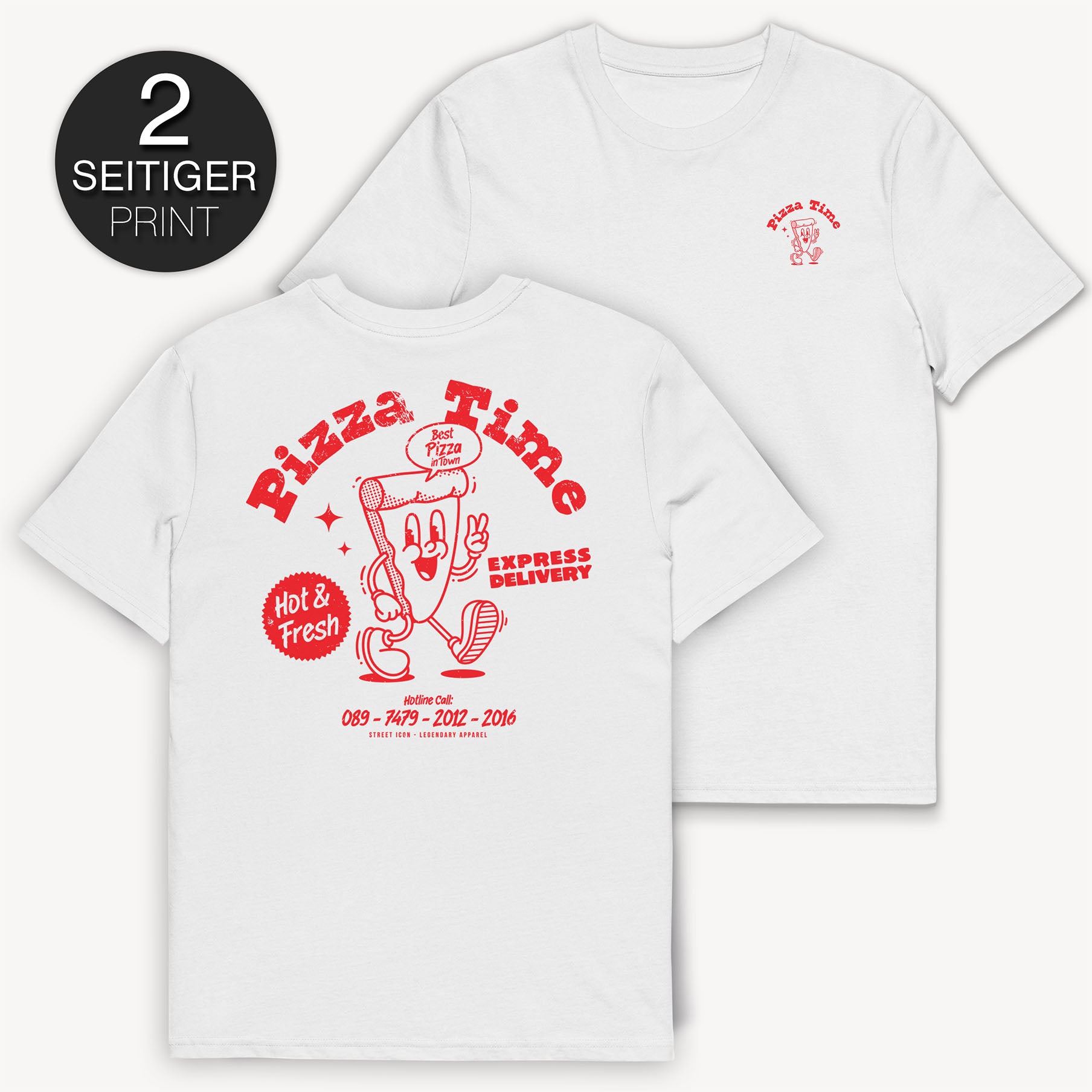 Pizza Time T-Shirt mit 2-seitigem Print - Street Icon