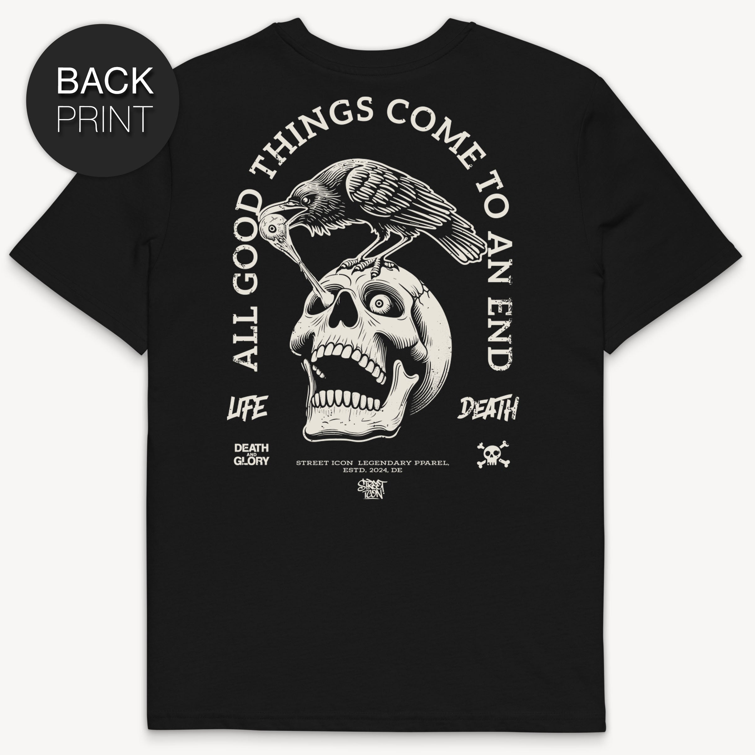 Raven Skull - Premium T-Shirt mit 2-seitigem Druck - Street Icon