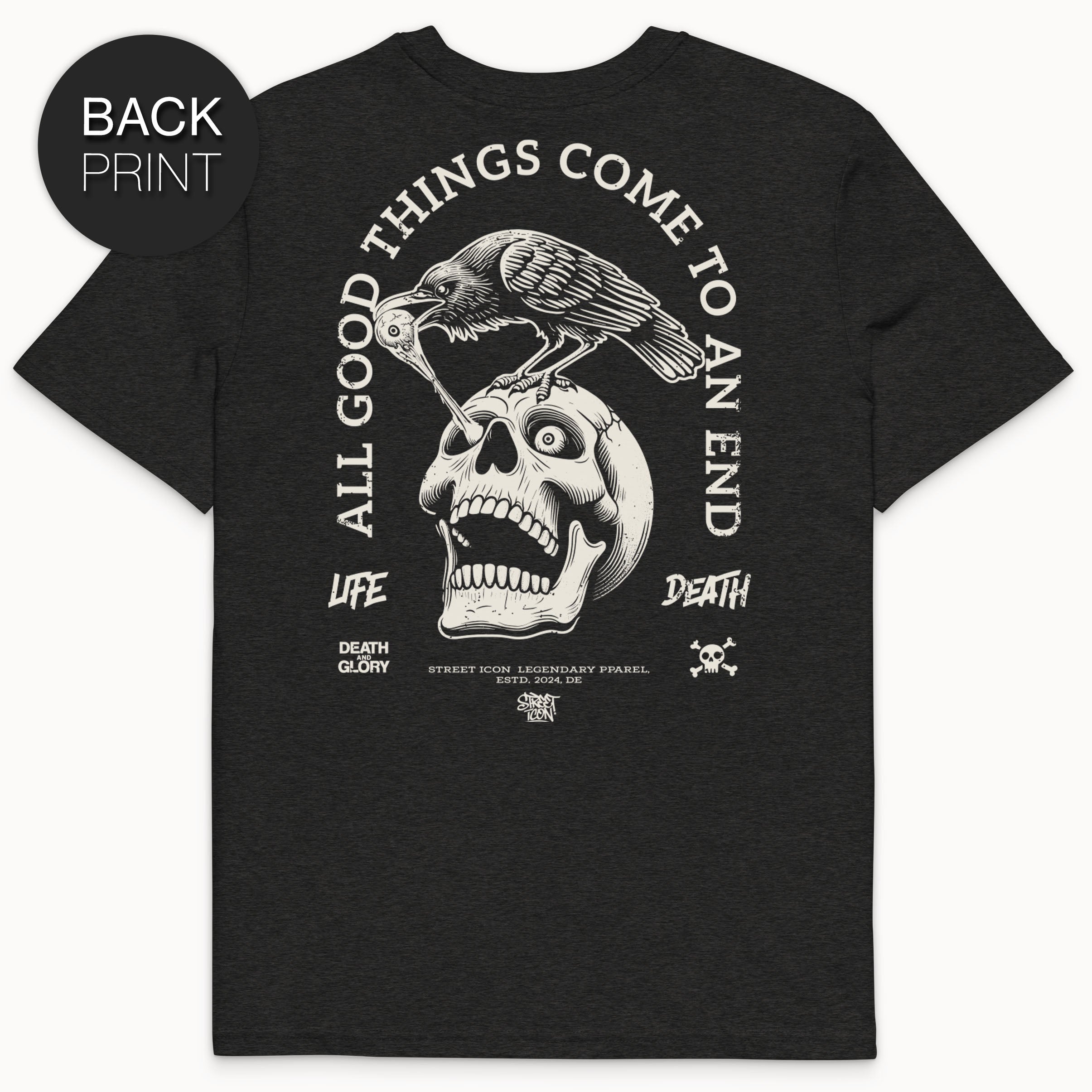 Raven Skull - Premium T-Shirt mit 2-seitigem Druck - Street Icon