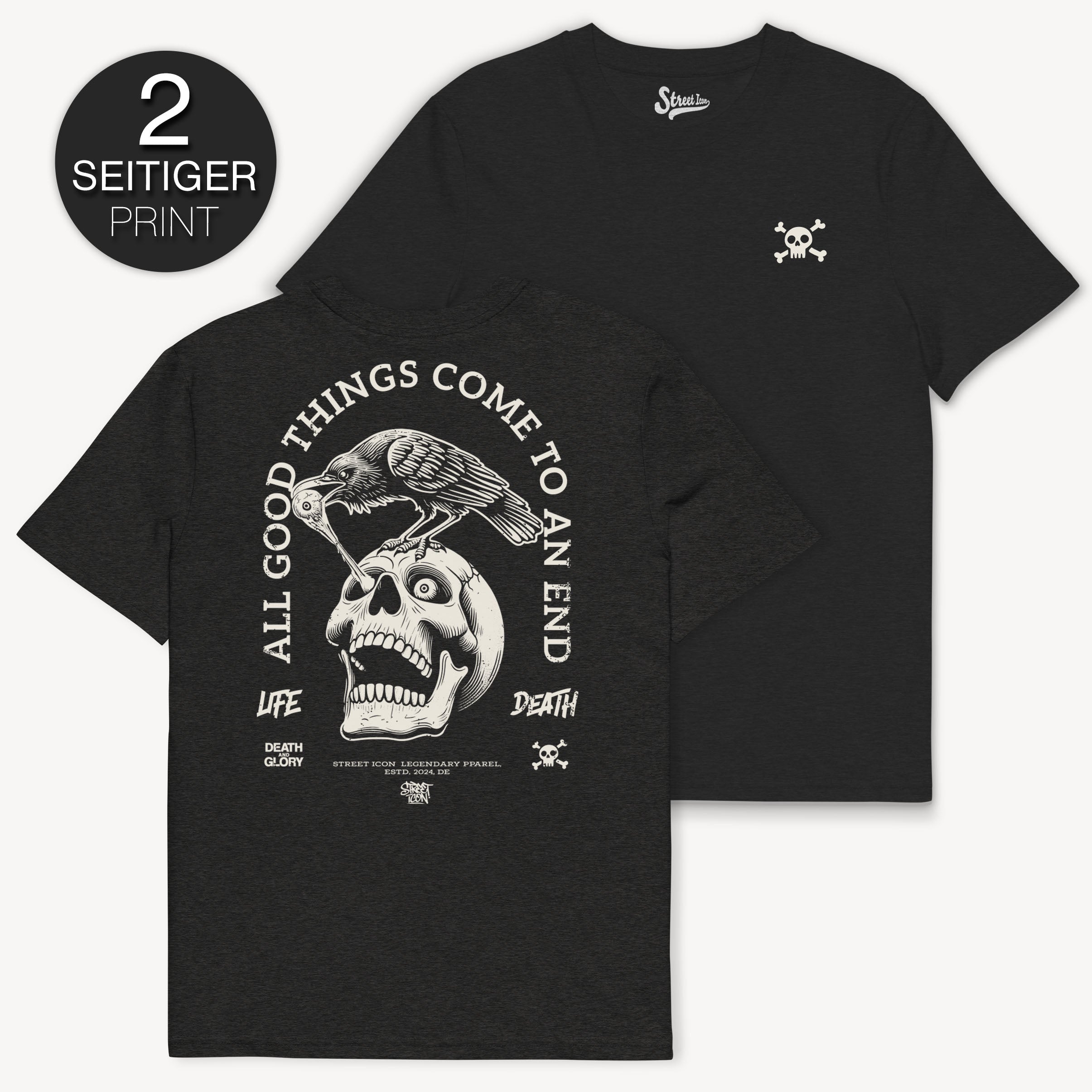 Raven Skull - Premium T-Shirt mit 2-seitigem Druck - Street Icon