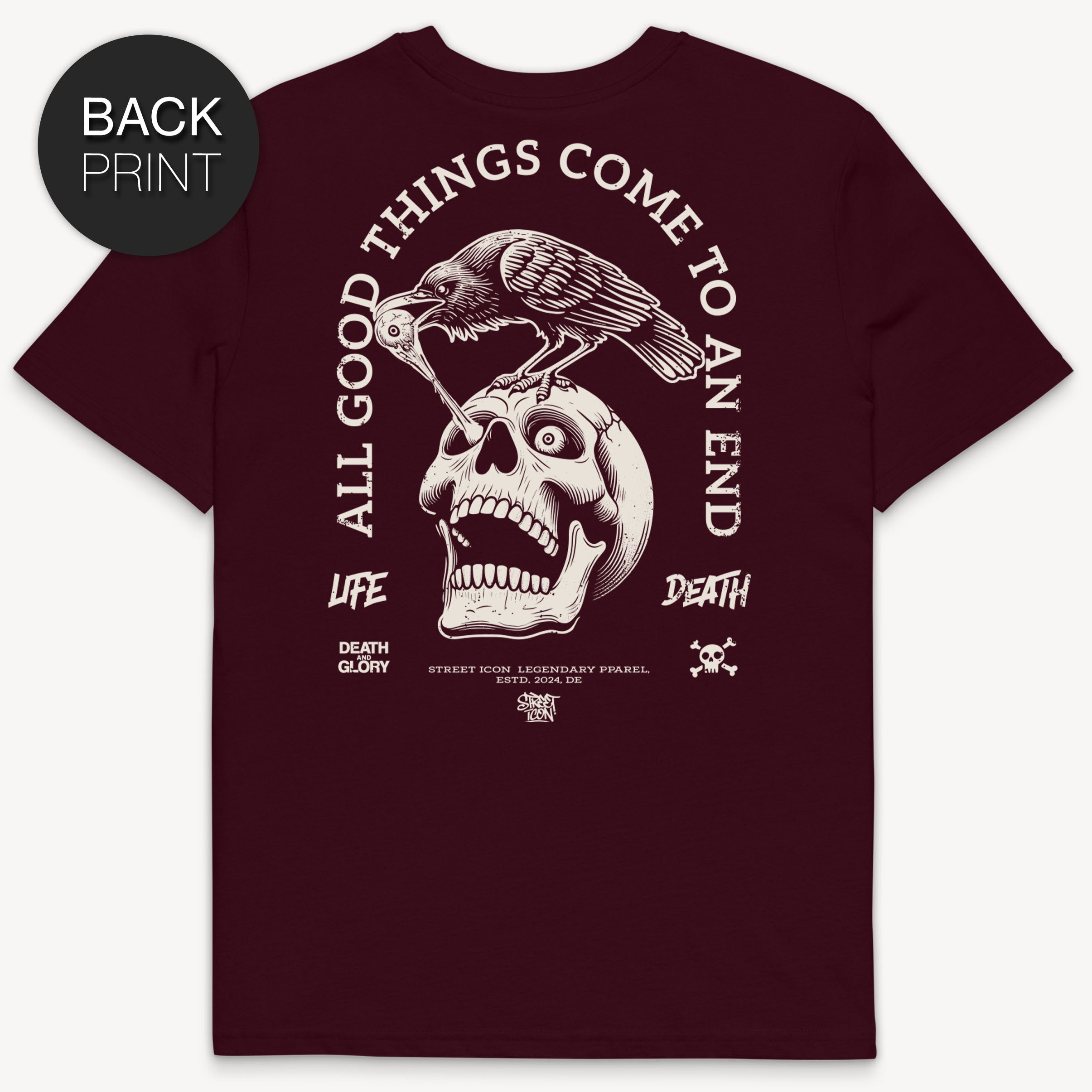 Raven Skull - Premium T-Shirt mit 2-seitigem Druck - Street Icon