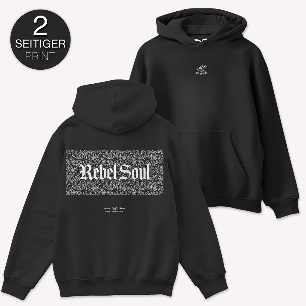 Rebel Soul Premium Hoodie, gesticktes Emblem, Back Print, Unisex