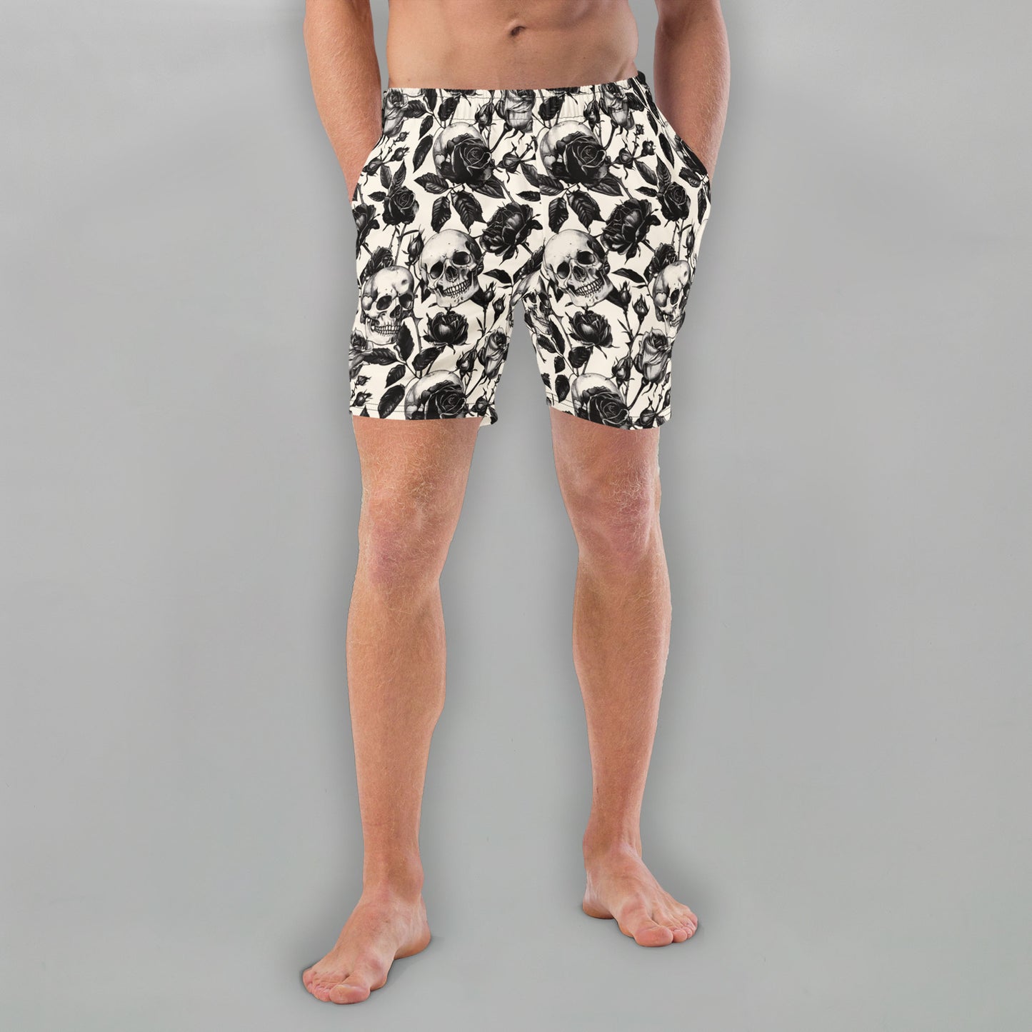 Skull Rose (White) - Men's Swim Trunks