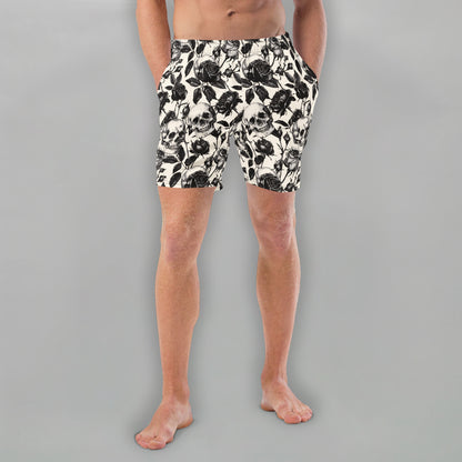 Skull Rose (White) - Men's Swim Trunks