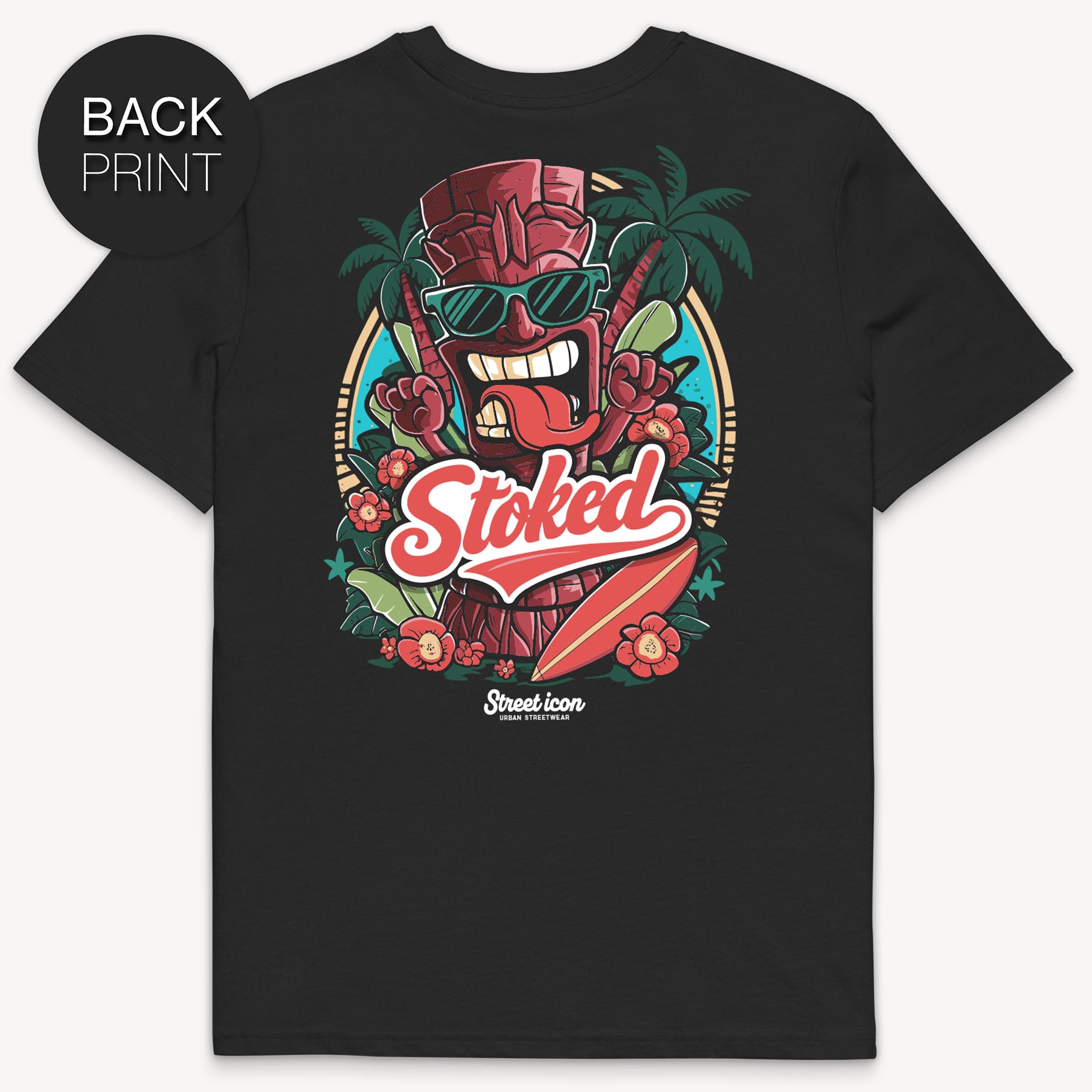 Stoked Tiki T-Shirt mit 2-seitigem Print - Street Icon