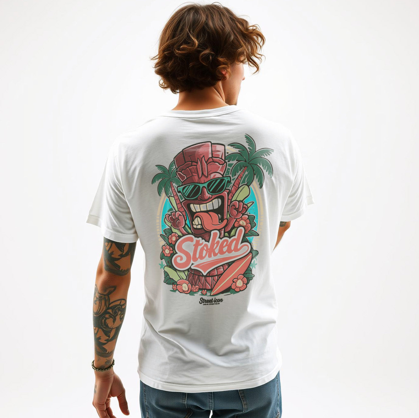 Stoked Tiki T-Shirt mit 2-seitigem Print - Street Icon