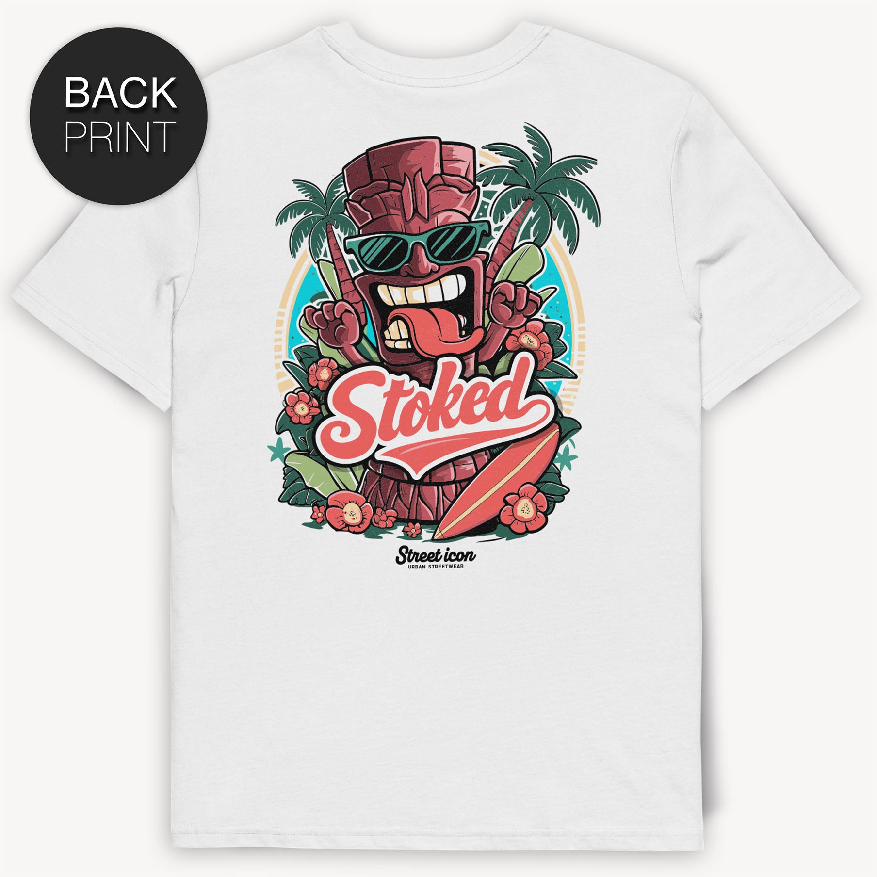 Stoked Tiki T-Shirt mit 2-seitigem Print - Street Icon