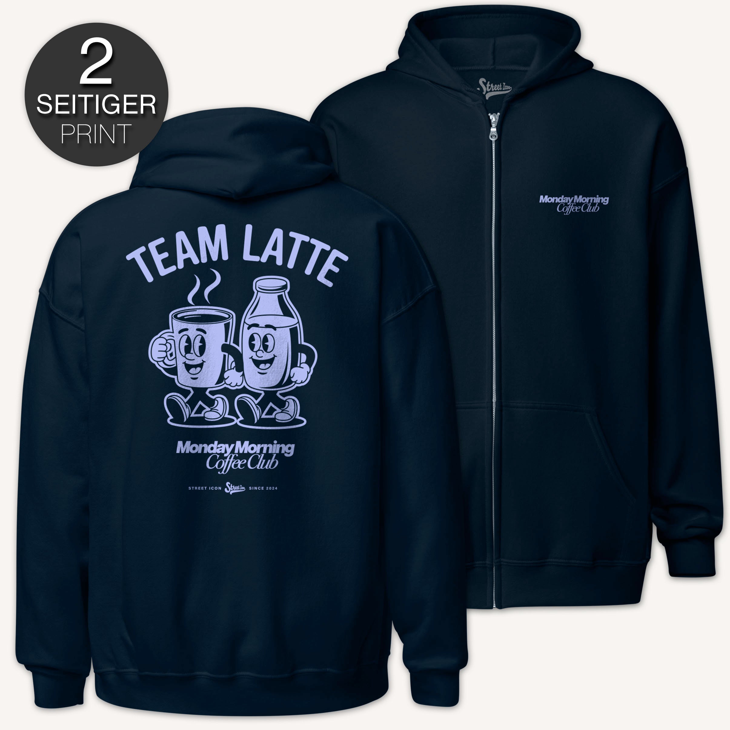 Team Latte - Zip Hoodie mit 2-seitigem Druck - Street Icon