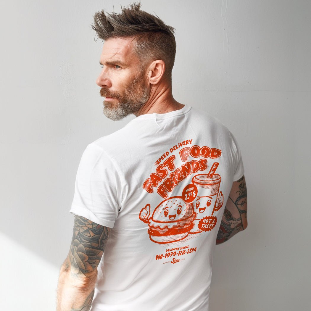 Fast Food Friends - Premium T-Shirt mit Backprint - Street Icon