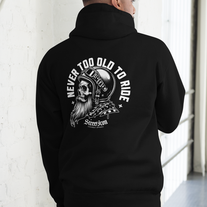 Never Too Old To Ride - Premium Hoodie with Back Print