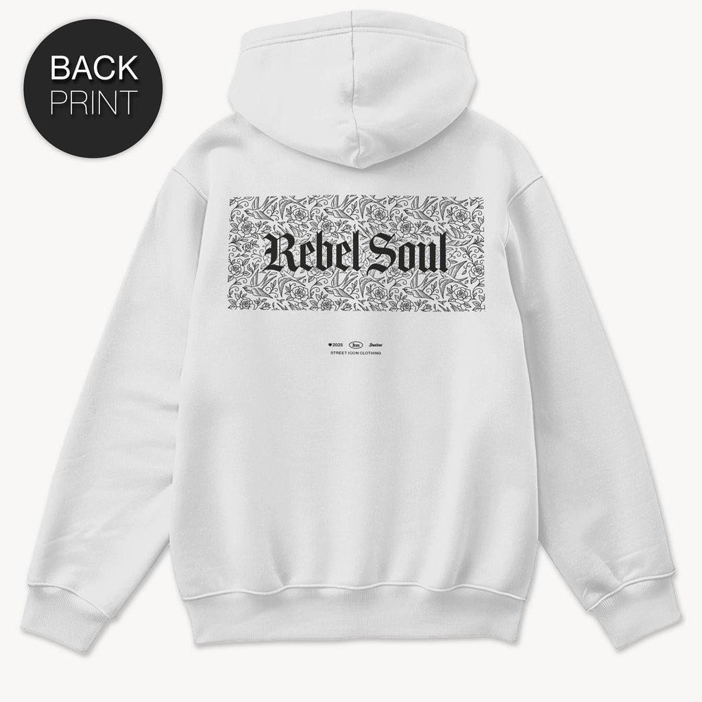 Rebel Soul Premium Hoodie, gesticktes Emblem, Back Print, Unisex
